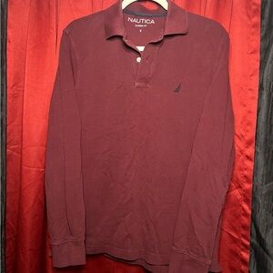 Nautica Red Polo Shirt Classic Knit Long Sleeve